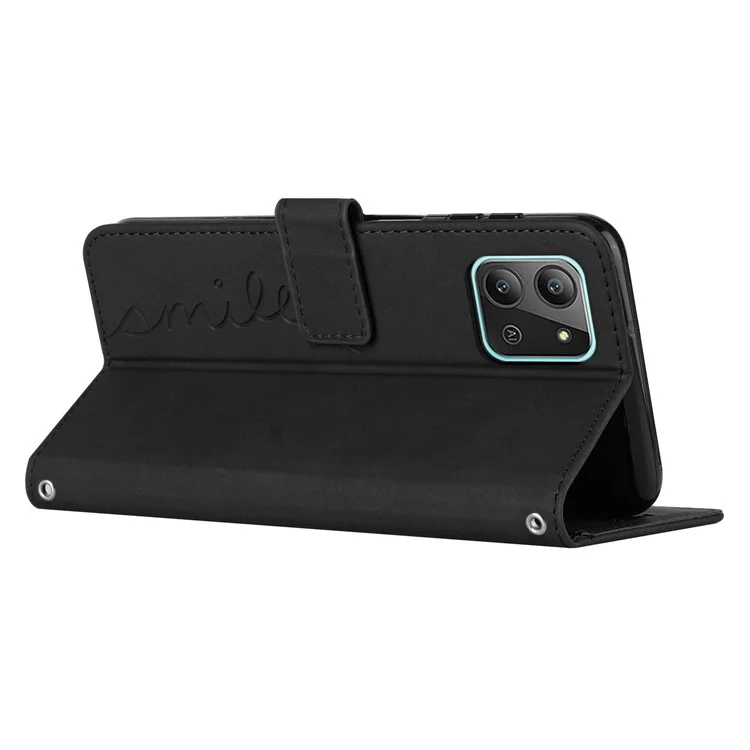 Para Infinix Hot 11 2022 4G Skin-touch PU Cuero Folio Folio Folio Case de Teléfonos Imprimido Forma de Corazón Fuera Magnética Cubierta de Cierre Magnético Con Correa Para el Hombro - Negro