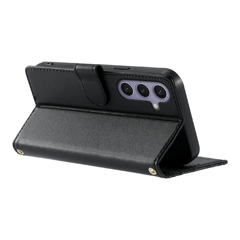 For Samsung Galaxy S24  /  S25 Case Embossed Totem Leather Flip Wallet Phone Cover with Wrist Strap - Black
