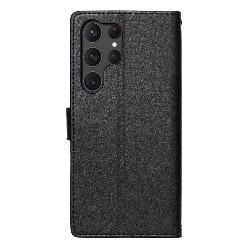 For Samsung Galaxy S25 Ultra Case Embossed Totem Leather Flip Wallet Phone Cover with Wrist Strap - Black