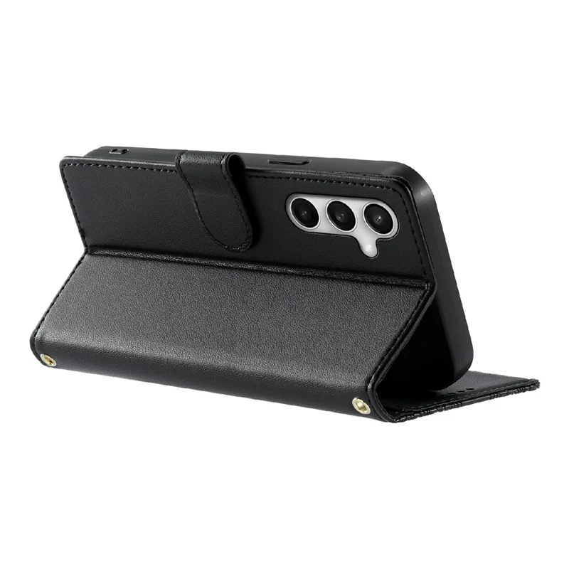 For Samsung Galaxy S25 FE Case Embossed Totem Leather Flip Wallet Phone Cover with Wrist Strap - Black