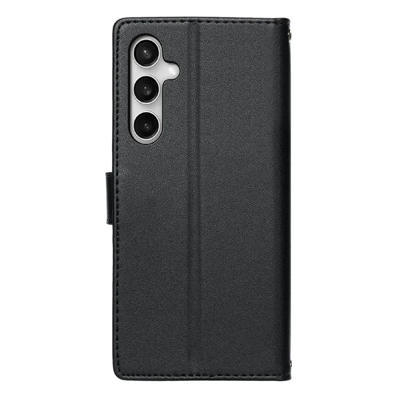 For Samsung Galaxy S25 FE Case Embossed Totem Leather Flip Wallet Phone Cover with Wrist Strap - Black