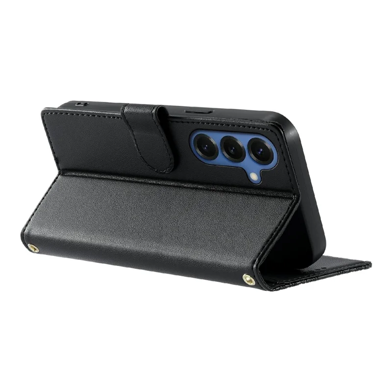 For Samsung Galaxy S26+ Case Embossed Totem Leather Flip Wallet Phone Cover with Wrist Strap - Black