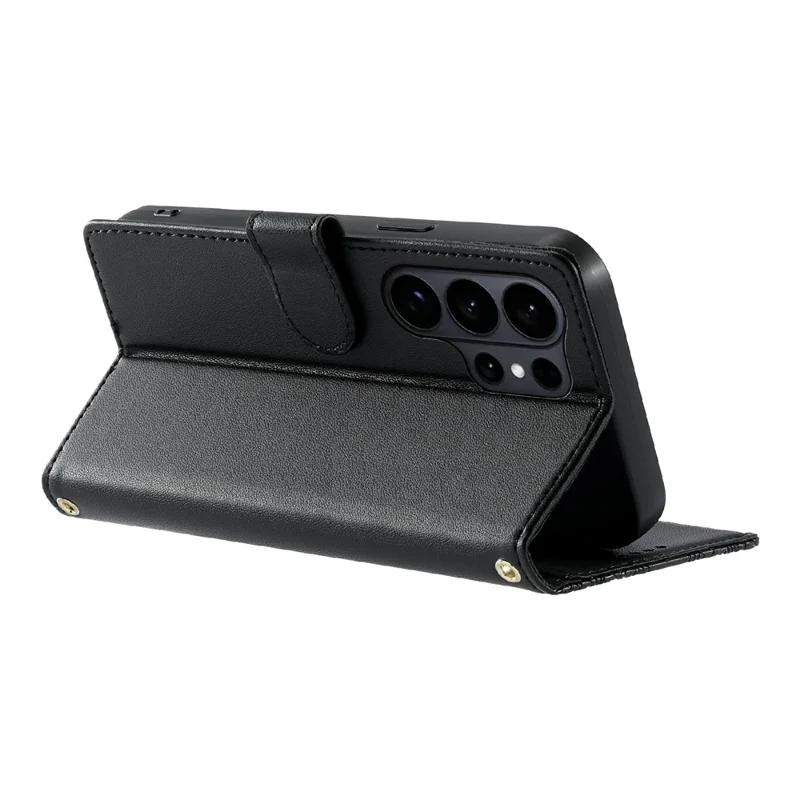 For Samsung Galaxy S26 Ultra Case Embossed Totem Leather Flip Wallet Phone Cover with Wrist Strap - Black