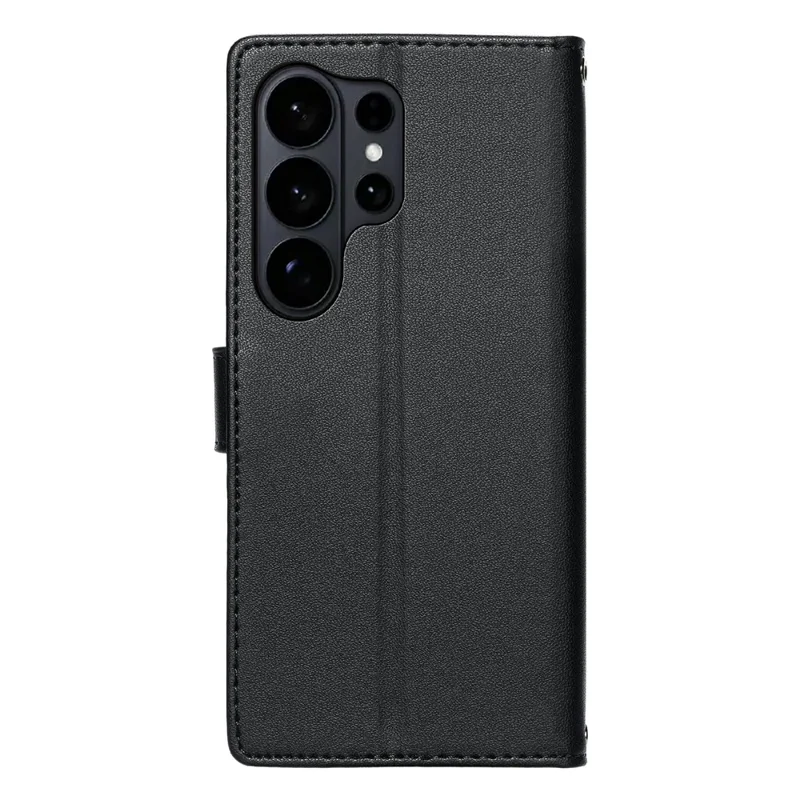 For Samsung Galaxy S26 Ultra Case Embossed Totem Leather Flip Wallet Phone Cover with Wrist Strap - Black