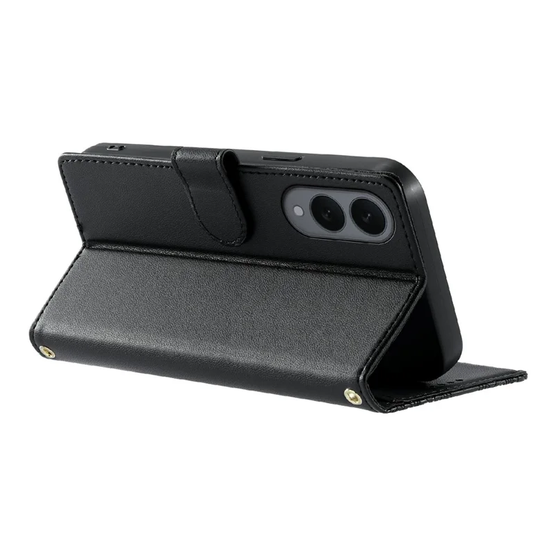 For Samsung Galaxy S25 Edge Case Embossed Totem Leather Flip Wallet Phone Cover with Wrist Strap - Black