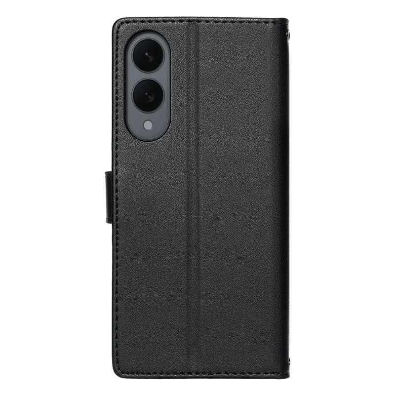 For Samsung Galaxy S25 Edge Case Embossed Totem Leather Flip Wallet Phone Cover with Wrist Strap - Black