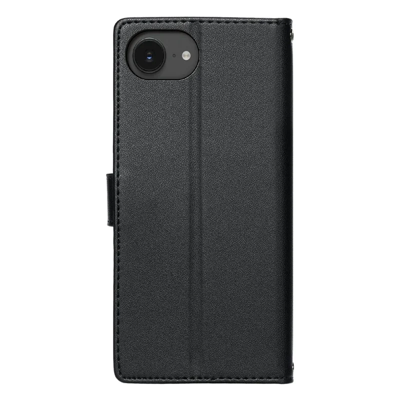 For iPhone 17e  /  16e Case Embossed Totem Leather Flip Wallet Phone Cover with Wrist Strap - Black