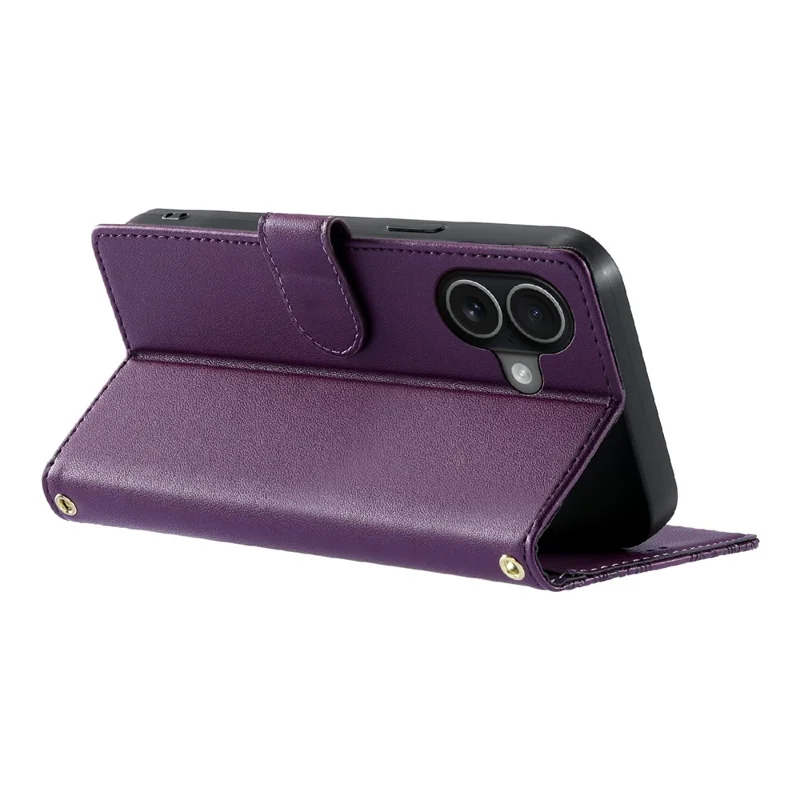 For iPhone 17 Case Embossed Totem Leather Flip Wallet Phone Cover with Wrist Strap - Purple