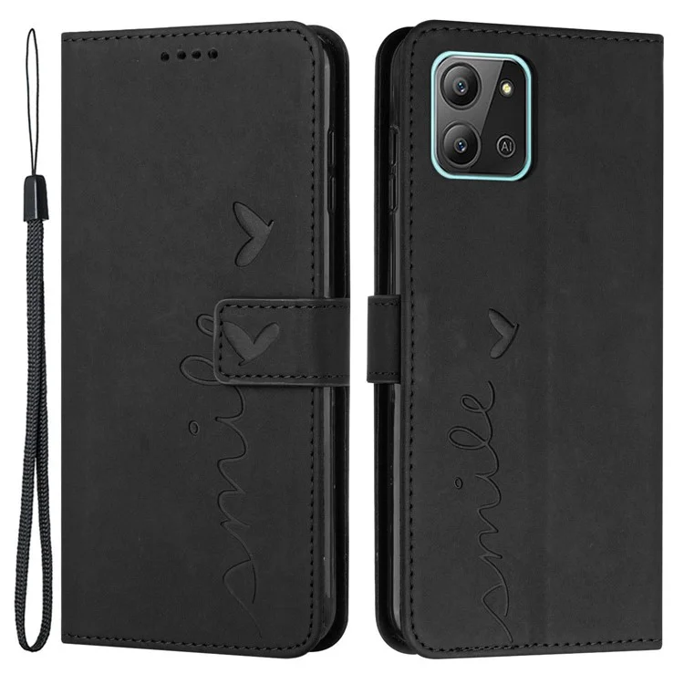 Para Infinix Hot 11 2022 4g Anti-caza de la Billetera Protectora de la Billetera de la Billetera de la Billetera Impresa Forma de Corazón Magnético Tácteo de la Piel Del Teléfono de Cuero Con Correa - Negro