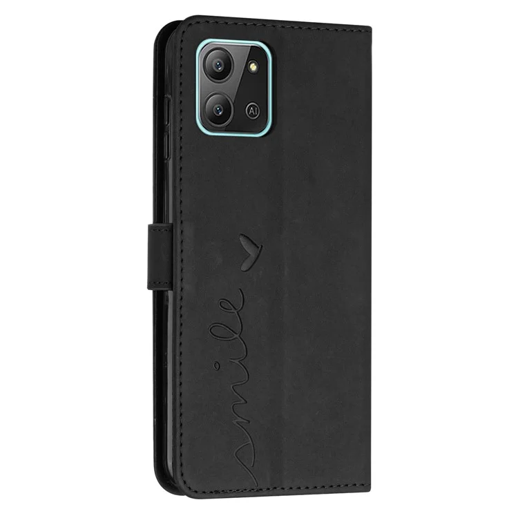 Para Infinix Hot 11 2022 4g Anti-caza de la Billetera Protectora de la Billetera de la Billetera de la Billetera Impresa Forma de Corazón Magnético Tácteo de la Piel Del Teléfono de Cuero Con Correa - Negro