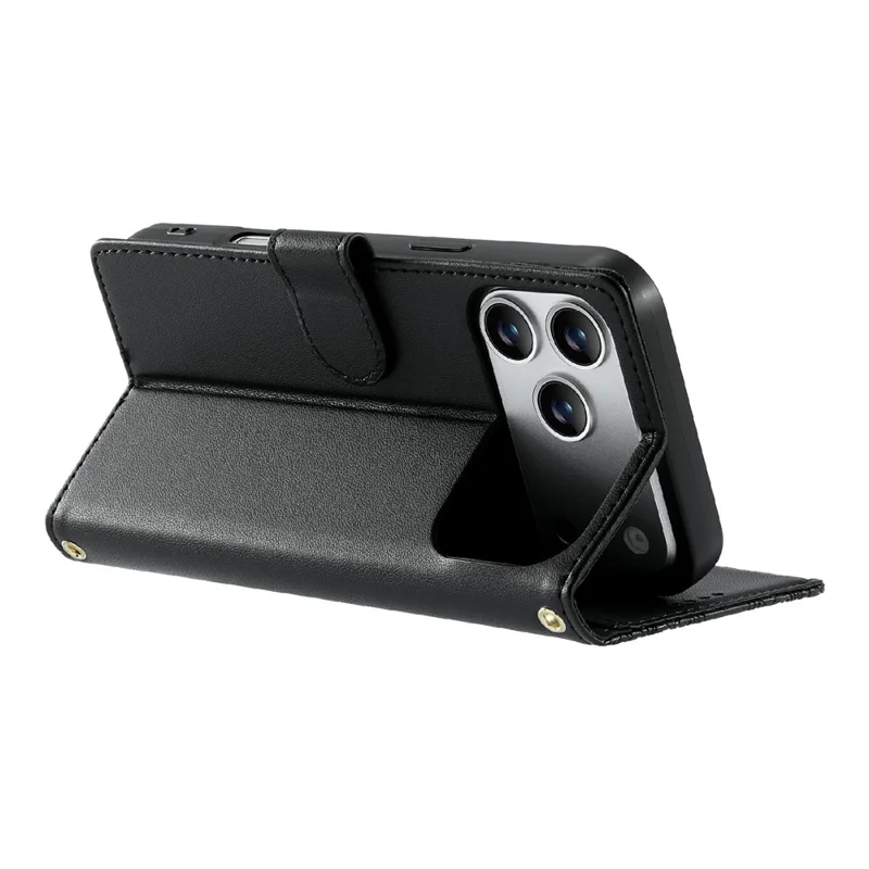 For iPhone 17 Pro Max Case Embossed Totem Leather Flip Wallet Phone Cover with Wrist Strap - Black