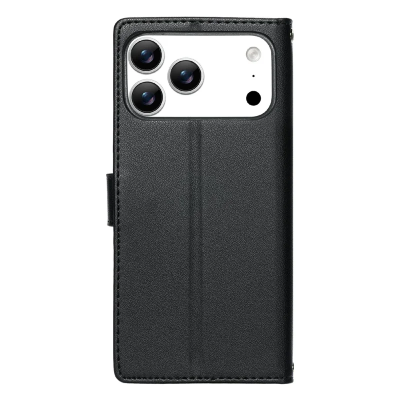 For iPhone 17 Pro Max Case Embossed Totem Leather Flip Wallet Phone Cover with Wrist Strap - Black