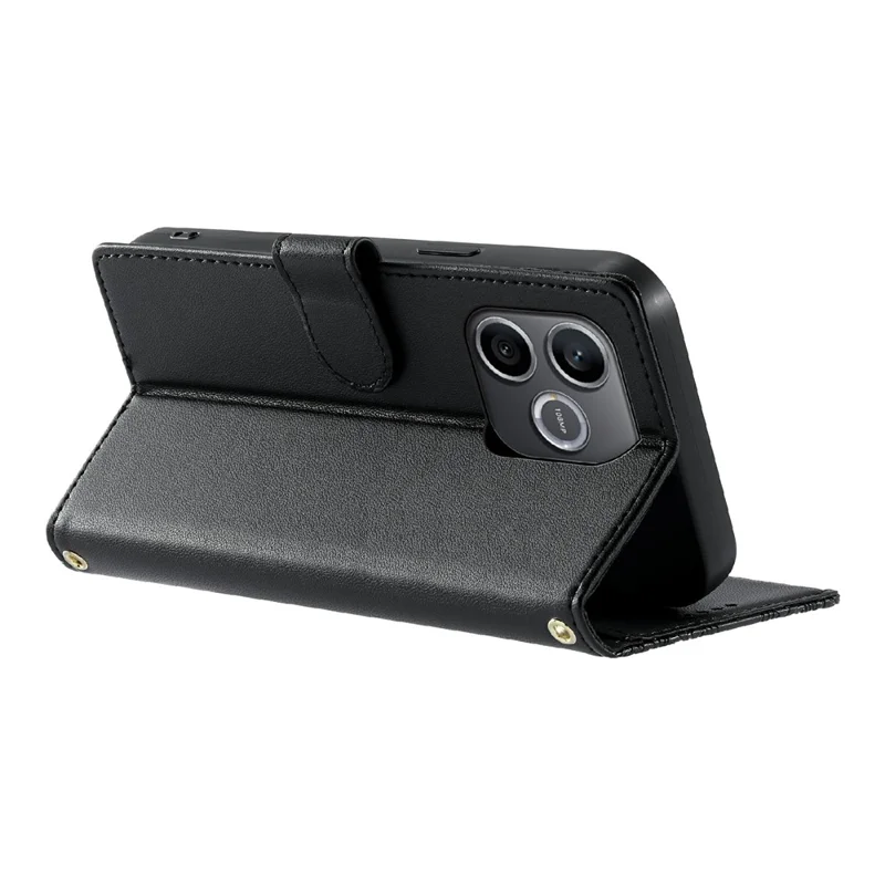 For Honor 600 Lite 5G Case Embossed Totem Leather Flip Wallet Phone Cover with Wrist Strap - Black