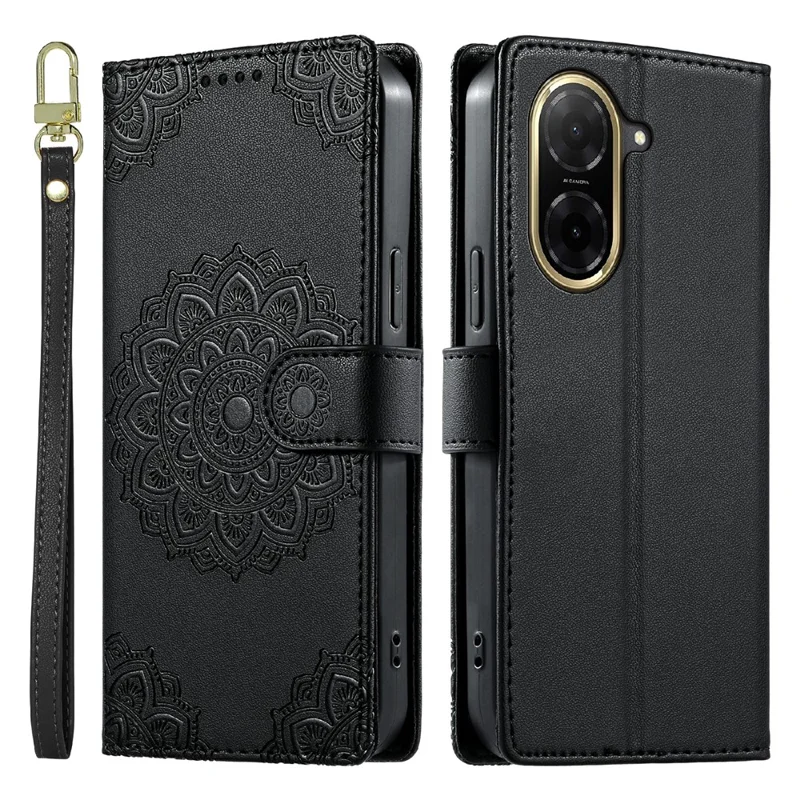 For Xiaomi Redmi A5 4G (171.7mm) Case Embossed Totem Leather Flip Wallet Phone Cover with Wrist Strap - Black