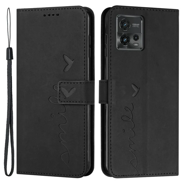 Caixa de Carteira Telefônica Para Motorola Moto G72 4G Skin-touch PU Stand Stand Impresso Shap Shape Cell Tele - Preto