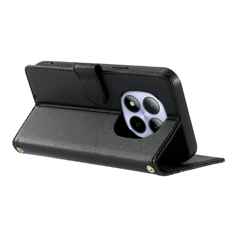 For Xiaomi Redmi Note 15 Pro 5G (Global) Case Embossed Totem Leather Flip Wallet Phone Cover with Wrist Strap - Black