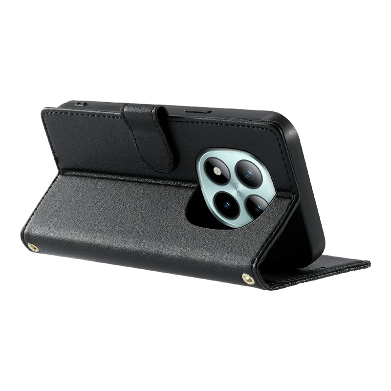 For Xiaomi Redmi Note 15 Pro+ 5G (Global)  /  Poco M8 Pro 5G Case Embossed Totem Leather Flip Wallet Phone Cover with Wrist Strap - Black