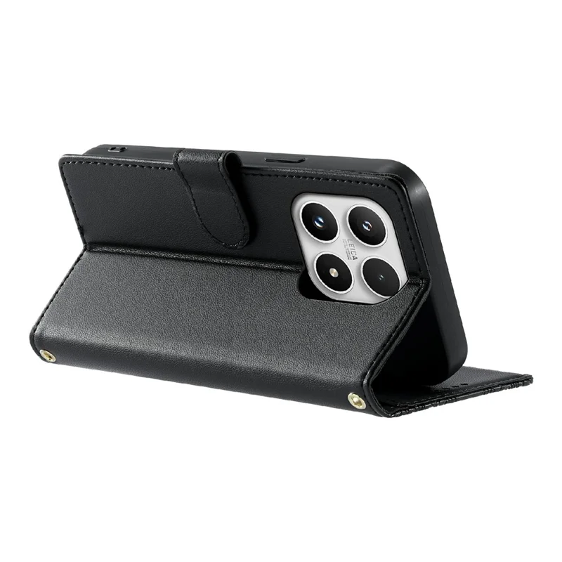 For Xiaomi 17 Case Embossed Totem Leather Flip Wallet Phone Cover with Wrist Strap - Black