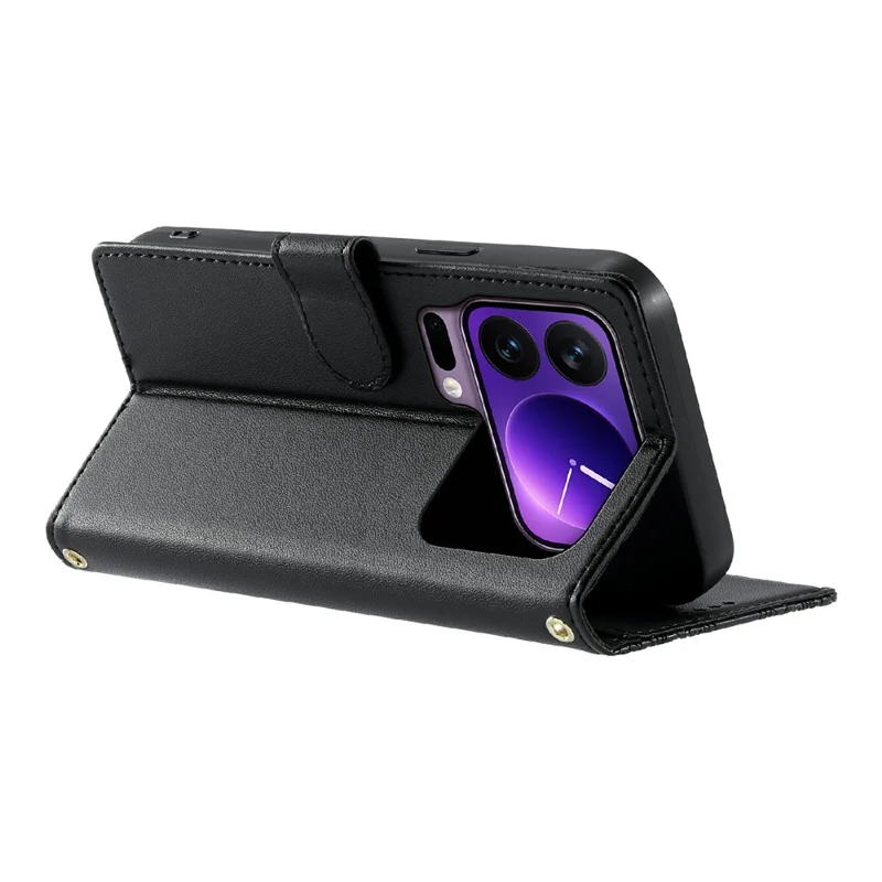For Xiaomi 17 Pro Case Embossed Totem Leather Flip Wallet Phone Cover with Wrist Strap - Black
