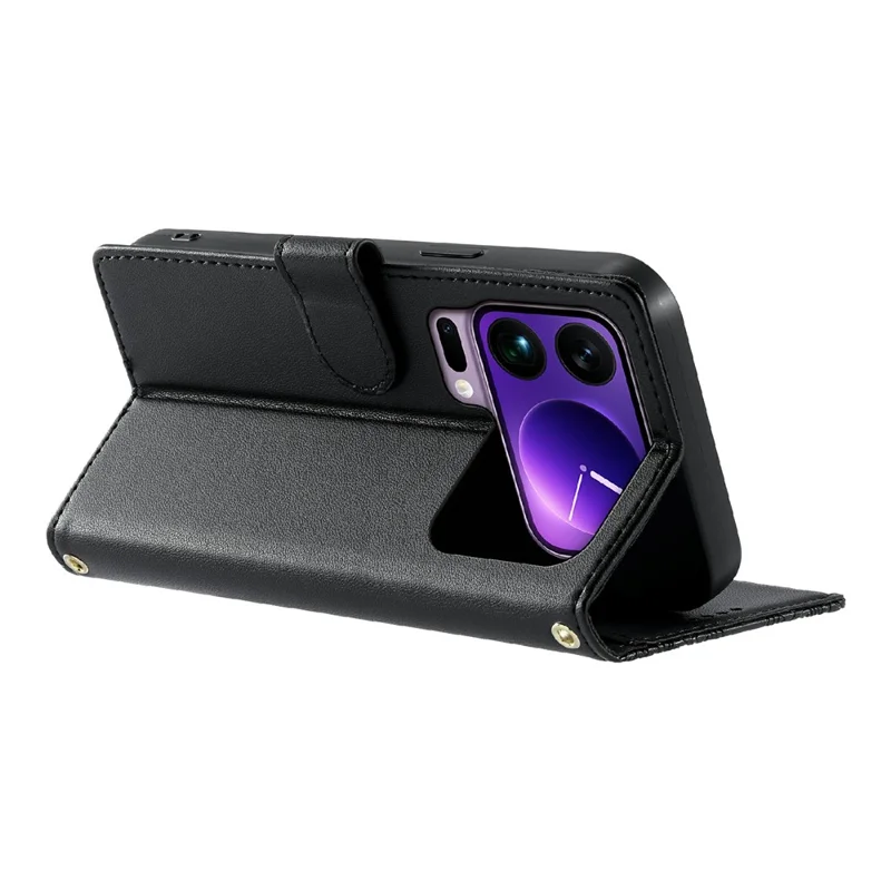 For Xiaomi 17 Pro Max Case Embossed Totem Leather Flip Wallet Phone Cover with Wrist Strap - Black
