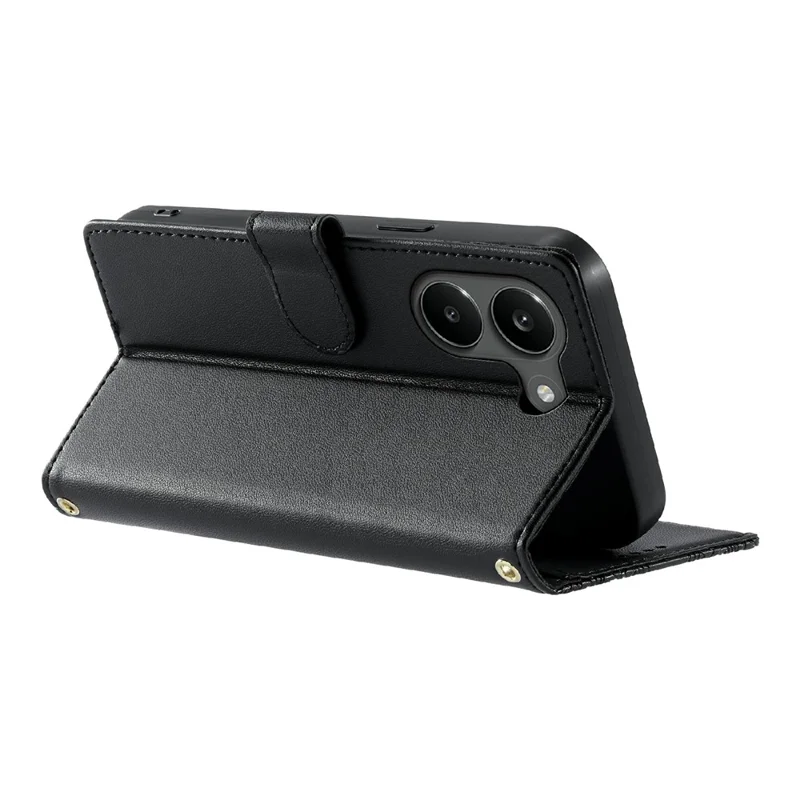 For Xiaomi Poco X8 Pro 5G Case Embossed Totem Leather Flip Wallet Phone Cover with Wrist Strap - Black