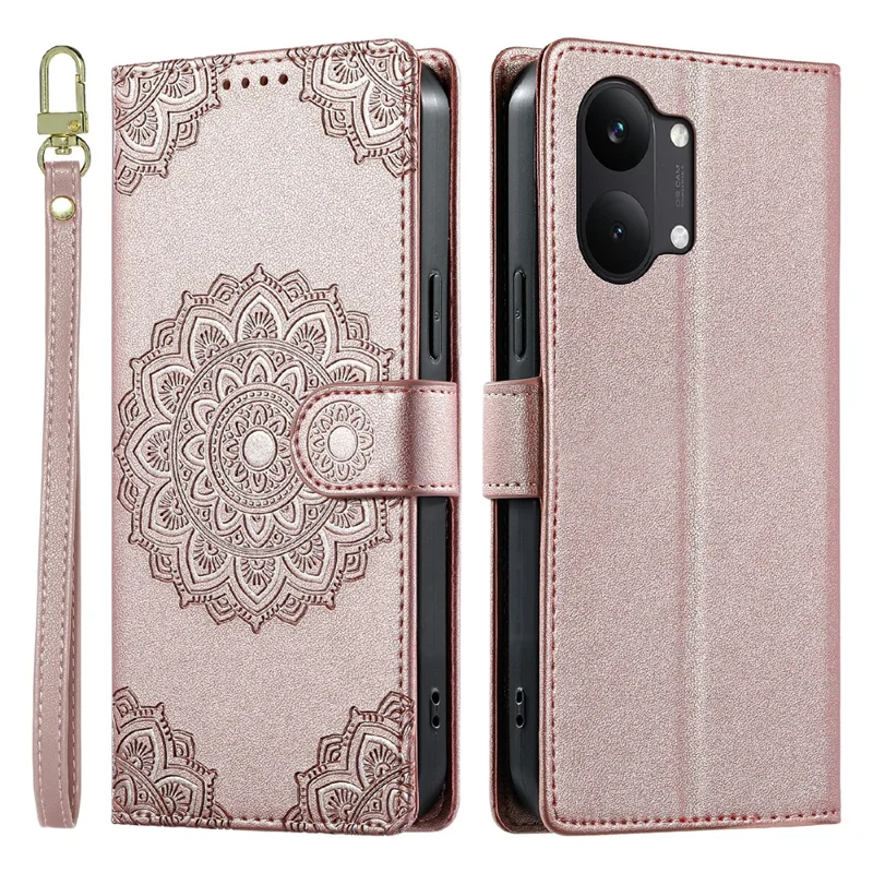 For Xiaomi Poco X8 Pro Max 5G Case Embossed Totem Leather Flip Wallet Phone Cover with Wrist Strap - Pink