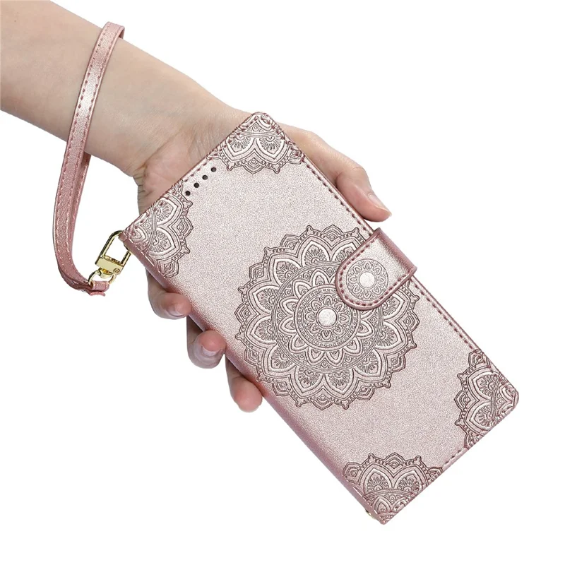 For Xiaomi Poco X8 Pro Max 5G Case Embossed Totem Leather Flip Wallet Phone Cover with Wrist Strap - Pink