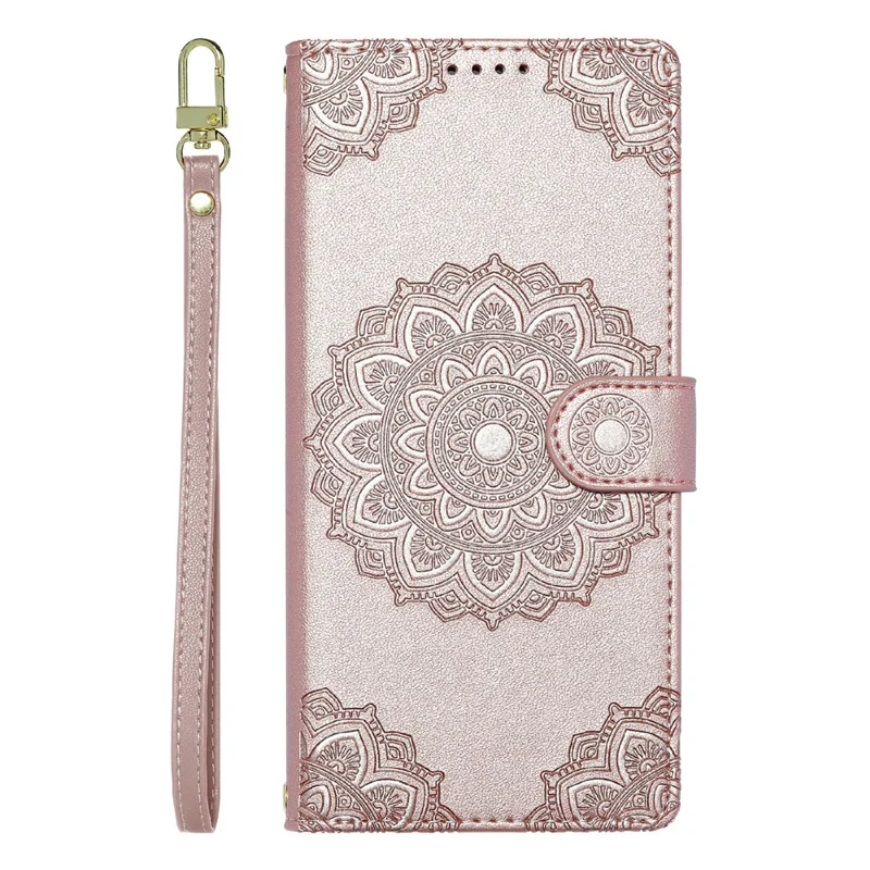 For Xiaomi Poco X8 Pro Max 5G Case Embossed Totem Leather Flip Wallet Phone Cover with Wrist Strap - Pink