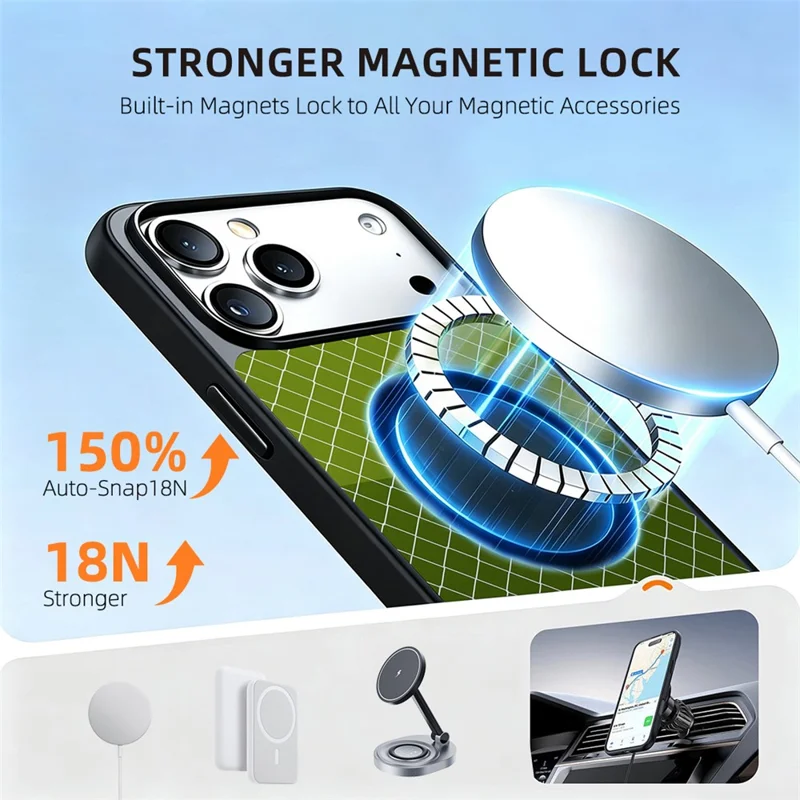 EYCASE for iPhone 17 Pro Max Magnetic Case Football Theme TPU + Acrylic Shockproof Phone Cover - Green Pitch Net