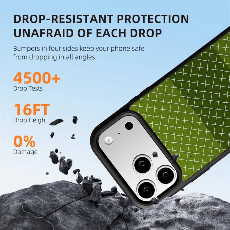 EYCASE for iPhone 17 Pro Max Magnetic Case Football Theme TPU + Acrylic Shockproof Phone Cover - Green Pitch Net