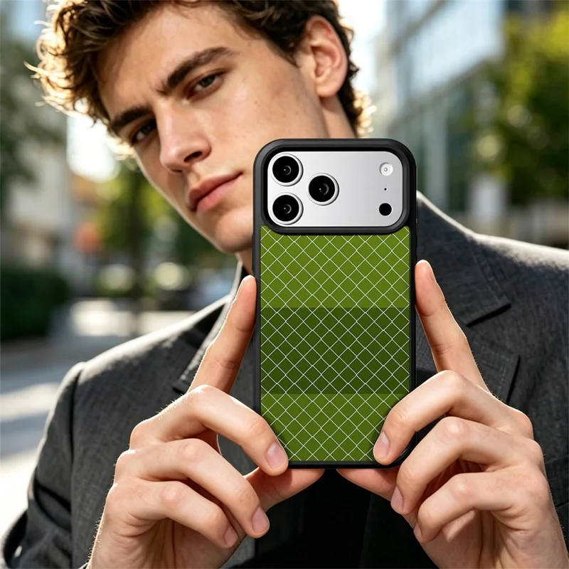 EYCASE for iPhone 17 Pro Max Magnetic Case Football Theme TPU + Acrylic Shockproof Phone Cover - Green Pitch Net