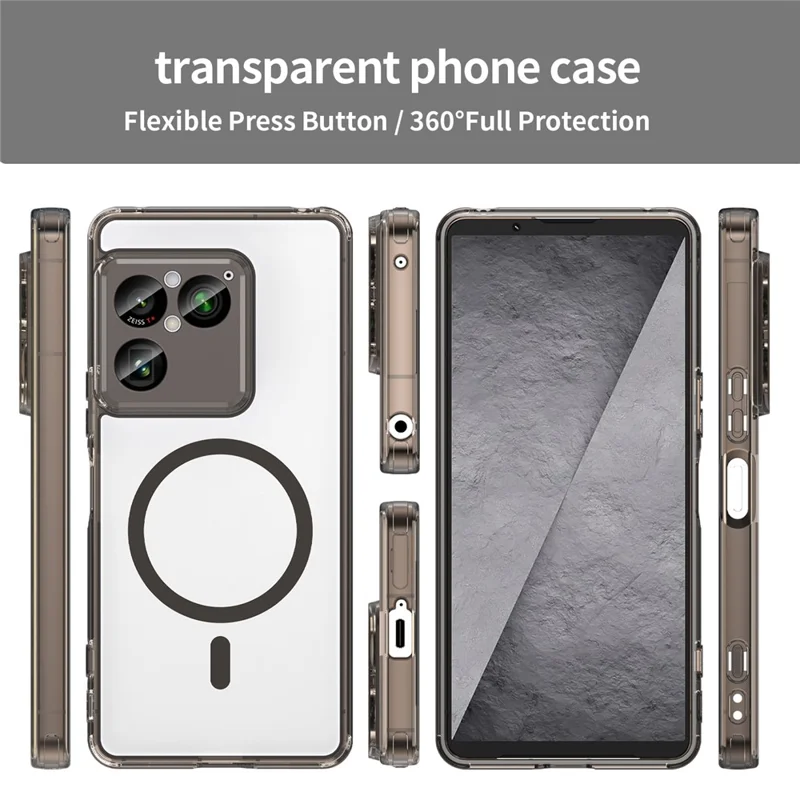 Voor Sony Xperia 1 VIII magnetische hoes duidelijke PC + TPU stootvrije telefoon achterkant - transparant zwart
