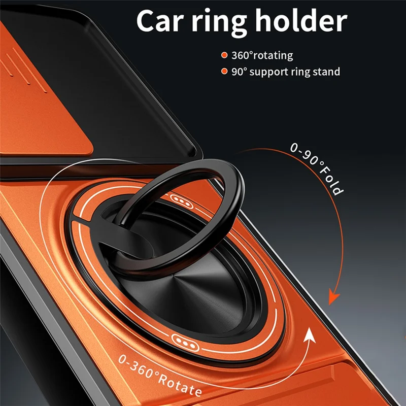 Magnetic Case For Realme C100 4G Ring Holder Foldable Kickstand TPU PC Phone Cover with Camera Lens Slider - Orange