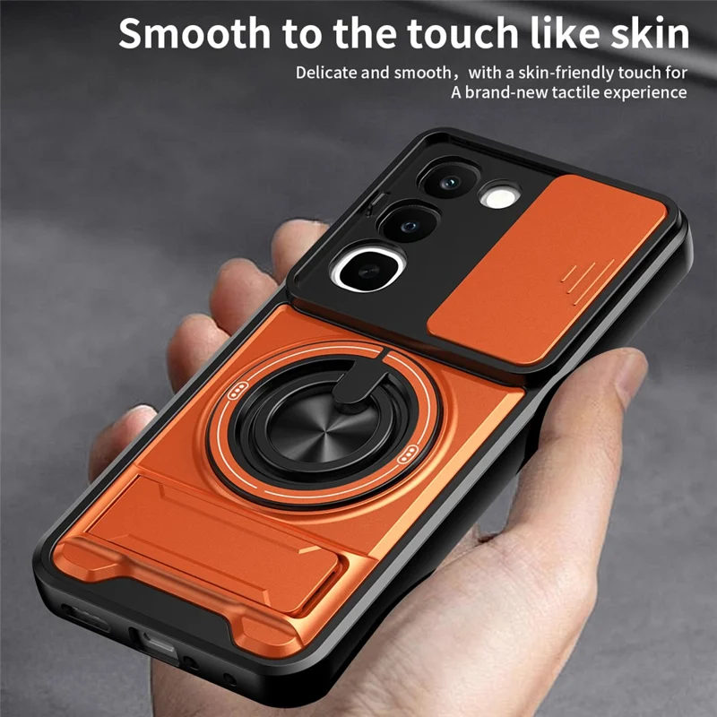 Magnetic Case For Realme C100 4G Ring Holder Foldable Kickstand TPU PC Phone Cover with Camera Lens Slider - Orange