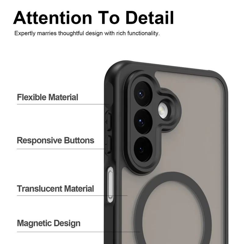 For Samsung Galaxy A27 Magnetic Case Anti Drop Matte PC + TPU Phone Cover - Black