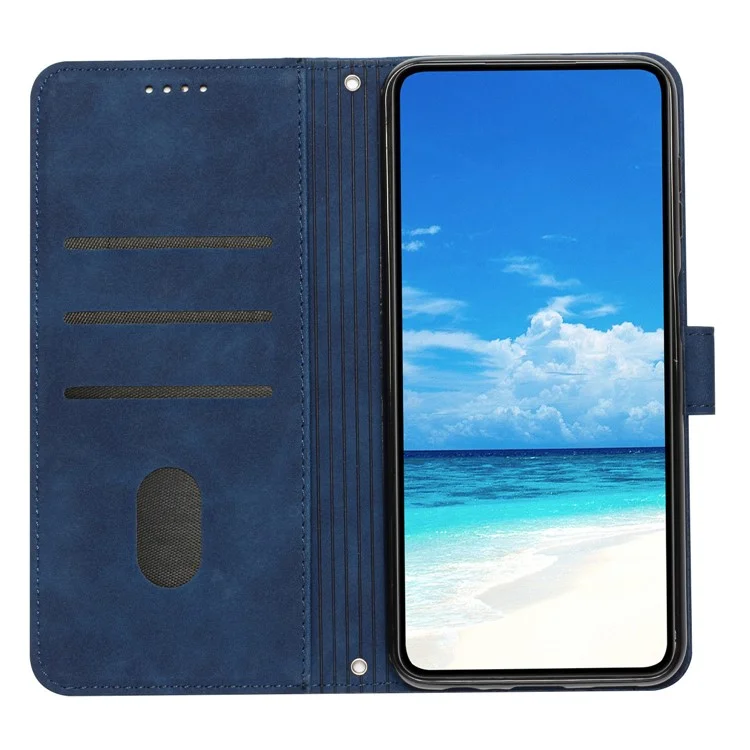 For Motorola Moto E22 4G / E22i 4G Imprinted Heart Shape PU Leather Magnetic Cover Stand Feature Skin-touch Feeling Wallet Phone Case with Shoulder Strap - Sapphire