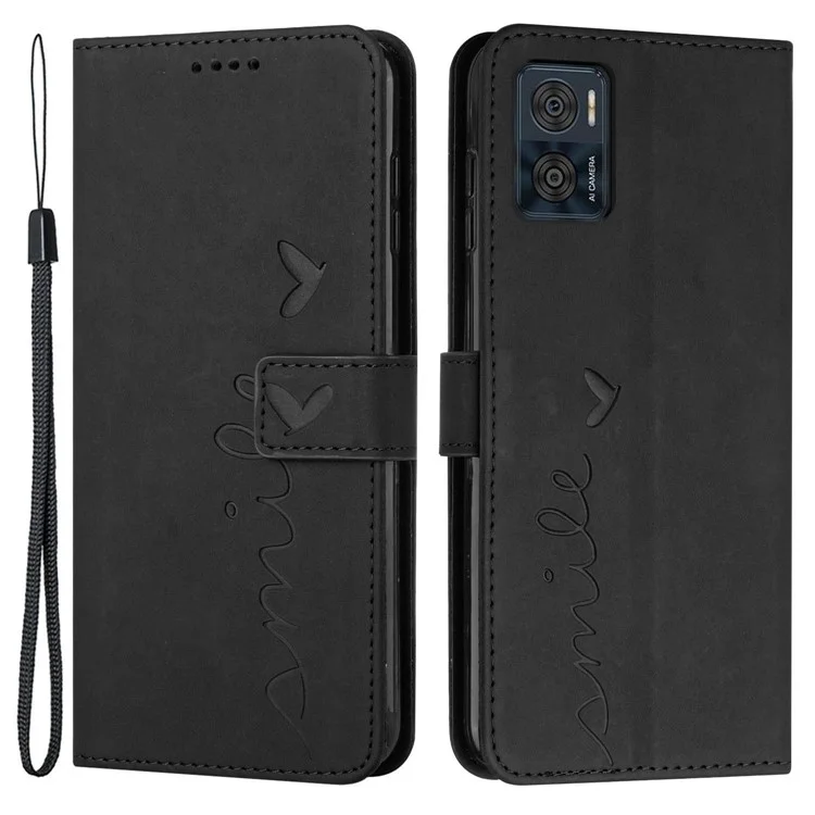 Per Motorola Moto E22 4G / E22i 4G Skin-touch PU Petta Copertura Telefono Copertura Per Camera Imprinting Del Portafoglio Telefonico Anti-scratch Custodia - Nero