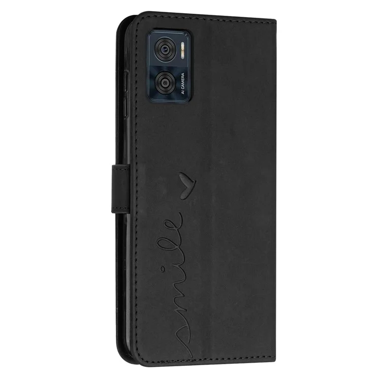 Per Motorola Moto E22 4G / E22i 4G Skin-touch PU Petta Copertura Telefono Copertura Per Camera Imprinting Del Portafoglio Telefonico Anti-scratch Custodia - Nero