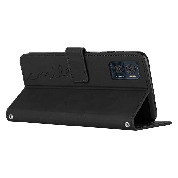 Per Motorola Moto E22 4G / E22i 4G Skin-touch PU Petta Copertura Telefono Copertura Per Camera Imprinting Del Portafoglio Telefonico Anti-scratch Custodia - Nero