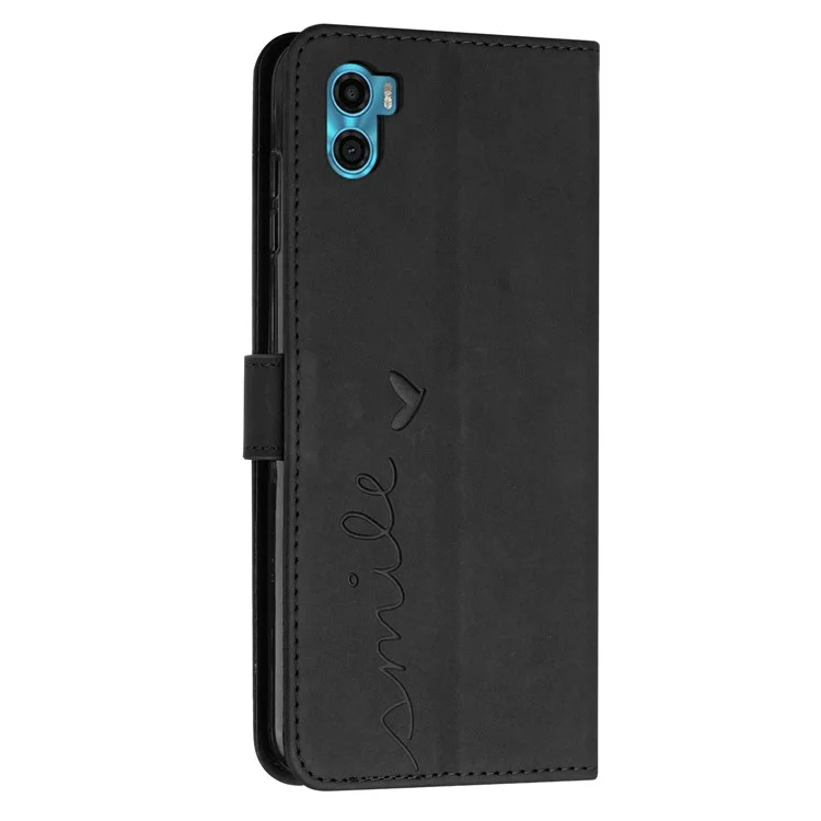 Pour Motorola Moto E22s 4G / E32 (inde) 4G Touch de Peau Sentille Magnétique Flip Cover Imprimé de Coeur Imprimé pu en Cuir Support Boîte de Téléphone Avec Bandoulière Avec Bandoulière - le Noir