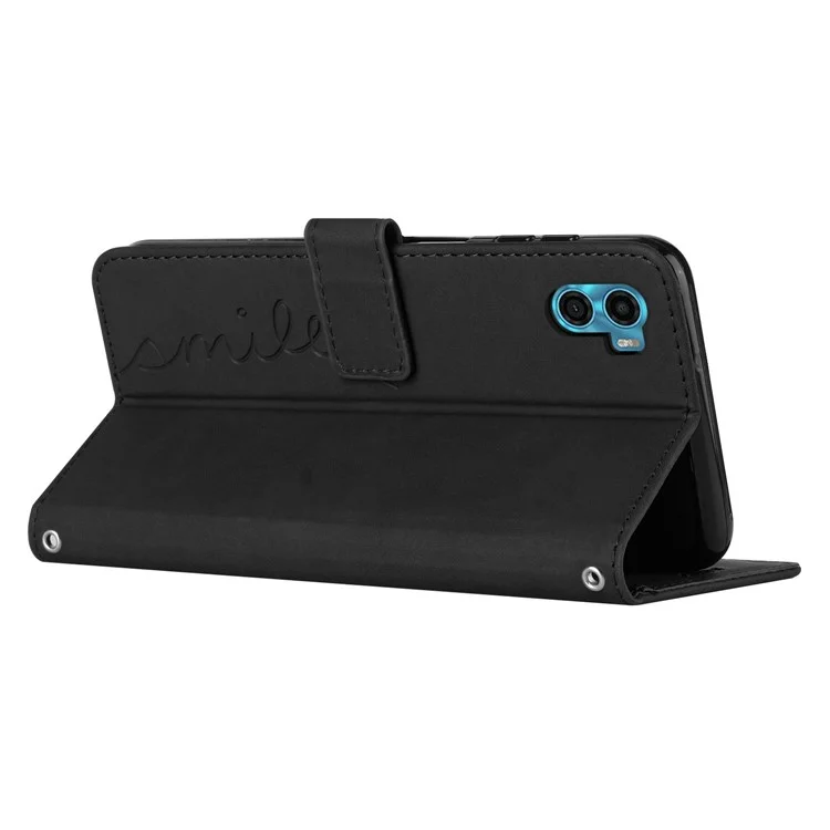 Pour Motorola Moto E22s 4G / E32 (inde) 4G Touch de Peau Sentille Magnétique Flip Cover Imprimé de Coeur Imprimé pu en Cuir Support Boîte de Téléphone Avec Bandoulière Avec Bandoulière - le Noir