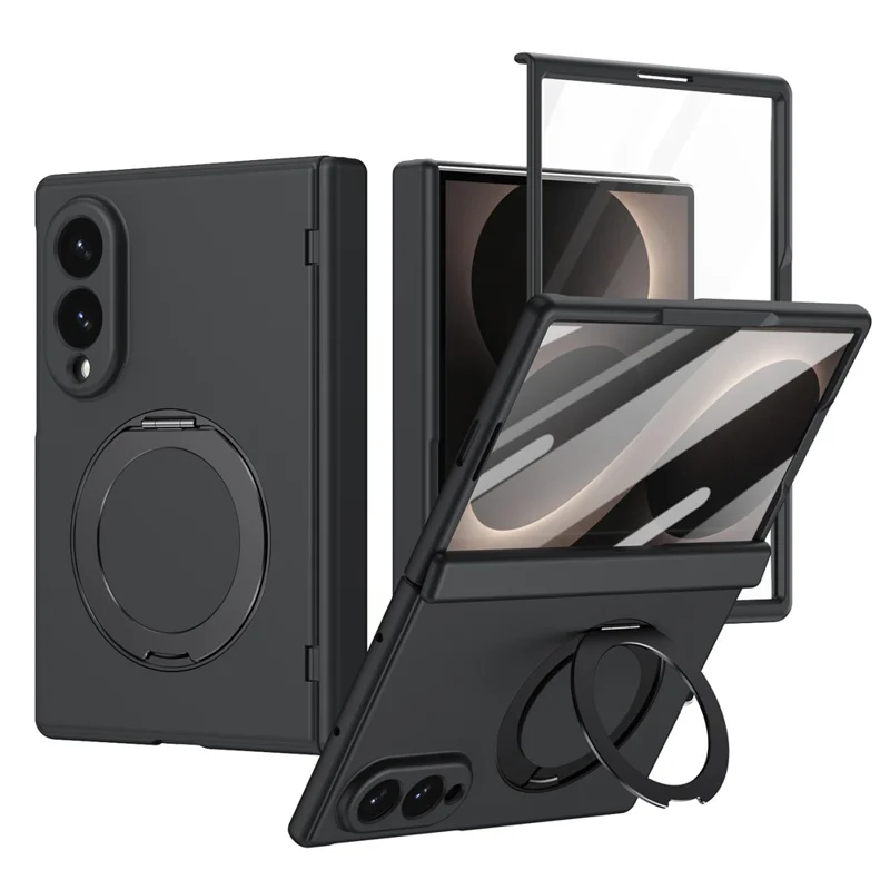 For Samsung Galaxy Z Fold8 Magnetic Case with Kickstand Hard PC Phone Cover with Front Glass Film - Black