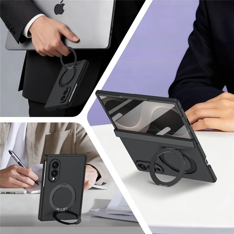 For Samsung Galaxy Z Fold8 Magnetic Case with Kickstand Hard PC Phone Cover with Front Glass Film - Black