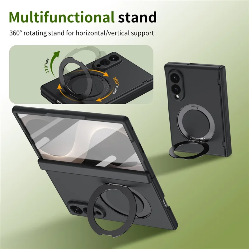 For Samsung Galaxy Z Fold8 Magnetic Case with Kickstand Hard PC Phone Cover with Front Glass Film - Black