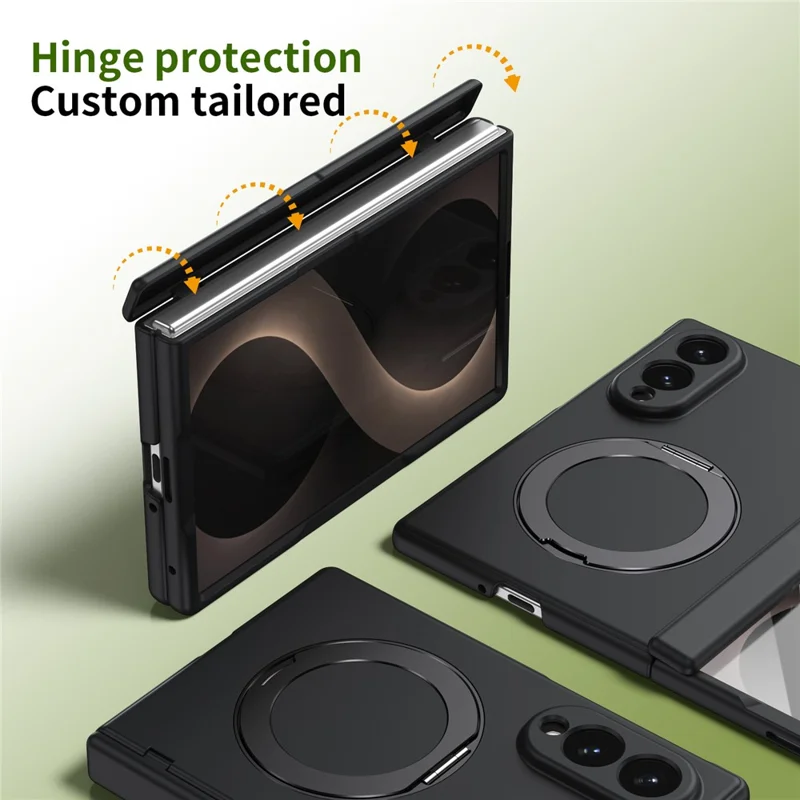 For Samsung Galaxy Z Fold8 Magnetic Case with Kickstand Hard PC Phone Cover with Front Glass Film - Black