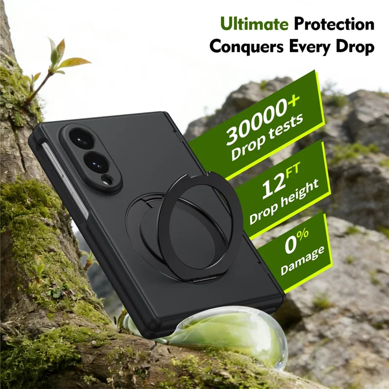 For Samsung Galaxy Z Fold8 Magnetic Case with Kickstand Hard PC Phone Cover with Front Glass Film - Black
