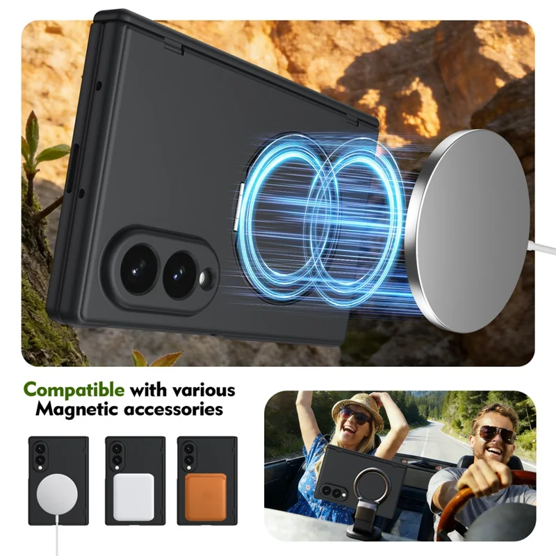 For Samsung Galaxy Z Fold8 Magnetic Case with Kickstand Hard PC Phone Cover with Front Glass Film - Black