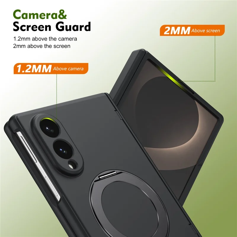 For Samsung Galaxy Z Fold8 Magnetic Case with Kickstand Hard PC Phone Cover with Front Glass Film - Black