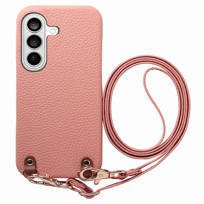 For Samsung Galaxy S26 Litchi Pattern Case with Lanyard Shockproof PC PU Leather Cover - Pink