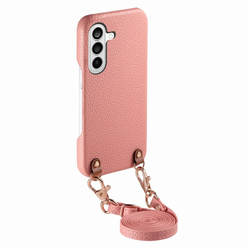 For Samsung Galaxy S26 Litchi Pattern Case with Lanyard Shockproof PC PU Leather Cover - Pink